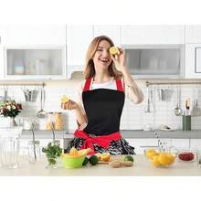 Black Lace Flirty Apron With Pocket, Retro Cooking Aprons Women - 黑色蕾絲 - 查看 2