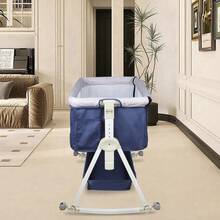 2-In-1 Foldable Wheeled Bassinet, Baby Bassinet, Baby Sleeper, Baby Changing Table, Height-Adjustable Multifunctional Bed, Changing Table, Storage Space Underneath, With Mosquito Net, Height-Adjustable, For 0-3 Years, Multiple Colors Available - Navy Blue - View 4