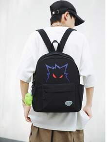 Funny Canvas Backpack With Large Capacity, Multi-Pockets, Water-Resistant, Suitable For College/High School Girls, Cartoon Design, Fashionable, Unique, Korean Style, Casual, Suitable For Elementary/Middle School Students, Unisex (Accessories Not Included) Book Bag - Black - View 2