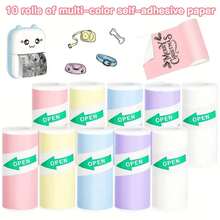 10 Rolos de Papel Térmico Autoadesivo Mini, 57 x 25mm, para Anotações de Estudo, Trabalho, Fotos, Memorandos, Compatível com Impressoras Portáteis Mini