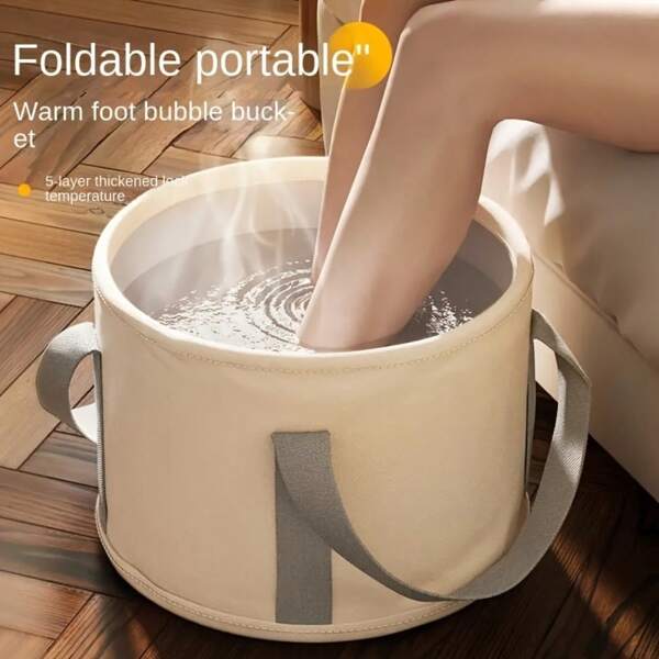 Portable Folding Foot Bath With Insulation - Multifunctional Deep Basin With Aluminum Film Insulation, Odorless, Cordless Use Foot Spa Bucket