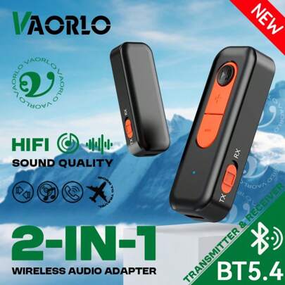 VAORLO 新款 USB 蓝牙 5.3 音频接收器适配器，无线立体声音乐，3.5mm AUX R/L RCA 接口，带麦克风，支持 U 盘播放，适用于车载扬声器功放和桌面功放。