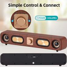 Dazone Retro Bluetooth Soundbar Speaker – 15.3" Wood Grain Wireless Home Audio With FM Radio, TF Card/USB Input, Aux-In, And Hands-Free Calling, Surround Stereo Sound Subwoofer - 15.3-in L - 查看 6