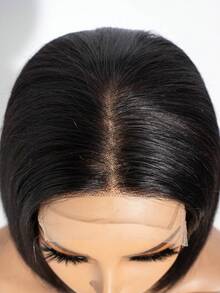 QVR QUEEN VIRGIN REMY QVR 100% 真人发 4x4 蕾丝闭合鲍勃假发 雷米真人发蕾丝前假发 8 至 10 英寸 180% 密度天然黑色无胶假发 易于佩戴和护理