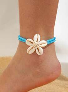 Bohemian Beach Resort Flower Shaped Shell Woven Adjustable Anklet For Women