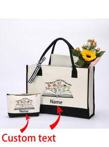 Customizable Teacher Handbag For Teachers And Classmates During Back-To-School Season, Durable Nylon Foldable Large Capacity Women's Handbag With Tassel Handle, Perfect Gift For Teachers' Day, Thanksgiving, Work, Travel And Beach Use, Educational Themed Design, Sturdy Load-Bearing Handle