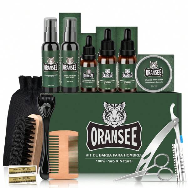 Un set de cuidado de la barba de lujo para hombres,Kit de aseo para la barba-14pc, Este juego de barba está empaquetado en una caja de regalo de lujo, que contiene enderezadores de barba, champú para barba, 2 tipos de aceite de barba, crema de barba, cepillo de barba, peinado de barba, tijeras de barba, afeitadora, peinado de doble cara,una caja de cuchillas, rodillos de barba, bolsas de almacenamiento, lInstrucciones para el traje de barba. Herramientas avanzadas,empaquetado en cajas de regalo de lujo, el kit de regalo de valor se puede utilizar como regalo perfecto para hombres con barba en el día del padre, regalo de San valentín, aniversario o cualquier otra ocasión especial, El regalo perfecto para hombres, regalos para papás, hombres, novios, papás