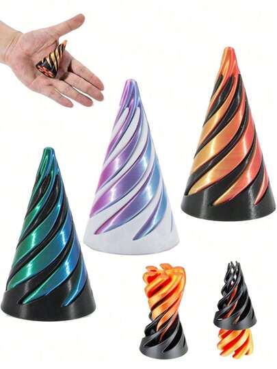 1pc/2pcs Reversible Spiral Cone Cylindrical 3D Printed Toy, Spiral Structure Finger Spinner Desktop Decor, Birthday Party Gift, Teens Gadget, Gyro Stress Relief Toy