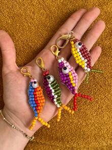 1PC Colorful Lucky Fish Bag Accessory Exquisite Handmade Beaded Embroidery Diy Koi Fish Keychain Unique Niche Necklace Pendant Gift - Multicolor - View 2