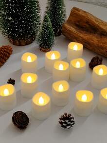 12 Pcs Flameless LED Wishing Candles, 200+ Hours Flickering Electric Tea Lights, LED Tea Lights With Timer Flicker, Miniature Flameless Candle Tea Lights, Warm White Battery Powered Tea Lights For Wedding, Anniversary, Engagement, Romantic Decor, Christmas Party, Halloween Decor, Home Indoor Decoration - 暖白光 - 查看 5