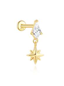 1 buc cercei din argint sterlin 925 cu model stea și lună pentru femei, cu spate plat, Helix, cartilaj, cadou pentru sezonul școlar, pentru petrecerea ei de nuntă, bijuterii fine