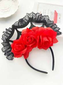1 buc. Bentiță de păr din dantelă florală pentru femei, accesoriu de păr casual pentru sărbători, fabricată din fibră de poliester, pânză de păianjen cu trandafir, potrivită pentru sărbători și spectacole, bandă de păr, cerc de păr, horror