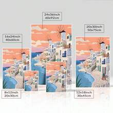 1pc Mykonos Illustration, Greece Art Framed Wall Art - Canvas Prints Poster, Ready To Hang - Home Decor, Ideal For Home, Office Wall Decor, Family Gift, Living Room Bedroom Wall Decor