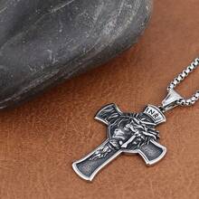 1 pieza Collar con colgante de cruz de Jesús de moda INRE, collar con colgante cristiano de acero inoxidable 316L adecuado para uso diario de hombres y mujeres, regalo para Pascua, Ramadán, estilo callejero