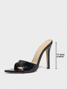 女士高跟穆勒凉鞋，时尚高端细高跟尖头中跟户外夜店鞋，采用石纹材质，性感一脚蹬设计，黑色 - 黑色 - 查看 5