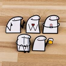 1pc Minimalist Line Drawing Brooch, Unique Enamel Lapel Pin - Cute Badge For Backpacks And Clothes Office Accessories Shirts Jacket Jewelry Christmas Halloween - White - View 3