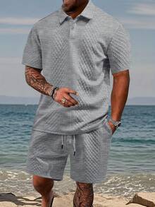 Men's Casual Sports Suits Men's Shirts And Shorts For Summer - Xám - Xem 1