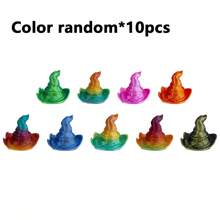 10 件万圣节派对礼物，万圣节微型女巫帽小雕像迷你树脂女巫帽饰品适用于万圣节派对仙女花园配件分层托盘装饰 DIY 工艺品（多色），款式随机 - 彩色 - 查看 9