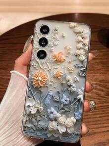 1pc Beautiful Floral Oil Painting Pattern Soft Phone Case Compatible With IPhone 17 Series, Compatible With Samsung, Compatible With Honor, Compatible With Samsung, Compatible With Redmi, Compatible With Galaxy A04e/12/A13/A14/A34/A50/A52/A53/A54/S21/S22/S23/S24/S25/S25Ultra, 6A/7A/8A, 12T/13T,International Version, Not The Domestic Version - Clear - View 1