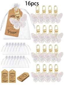 1pc/8pcs/16pcs Creative Butterfly Keychain Set,Colorful Butterfly Keychain Set,Comes With Transparent Hard Cloth Bag,Thank You Label,DIY Keychain,Creative Keychain,Backpack Pendant,Bag Accessories