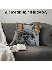 1pc French Bulldog Printed Pillow Case, 2D Embroidery-Like Graphic Throw Pillow Cover, 18x18 Inches, Soft & Comfortable, Machine Washable, Suitable For Decorating Living Room, Sofa, Bedroom, Pillow Insert Not Included - Multicolor - View 5