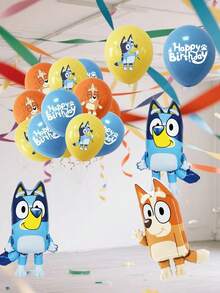 Bluey Birthday Party Decoration Cartoon Foil Balloons, Aluminum Foil Blue Cartoon Foil Balloons, Birthday Party, 1-9 Years Old Blue Number Latex Aluminum Film Balloon Decoration, Birthday, Wedding Party And Gathering Background Wall Decoration Halloween, Christmas - Multicolor - View 4