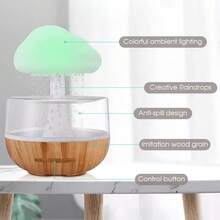 Mushroom Cloud Rain Lamp Humidifier - 7 Colors LED Changing Sleep Atmosphere Lamp Water Drip Rain Sounds Mushroom Waterfall Lamp For Sleeping Bedroom Office - Relaxing Calming & Air Purifying (Not Included Batteries) - Multicolor - View 5