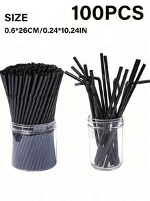 100/200/300pcs Thickened Durable Black Straws, Black Bendable Straws, Length 8.27inch/21cm, Coffee And Stirrers, Drink Accessories, Diameter 0.24inch/0.6cm, Suitable For Kitchen, Bar, Club, Drinks, Milk, Soda Water, Party, Restaurants And Home Use