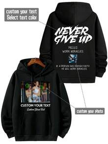 Moletom Personalizado para o Dia dos Namorados, Adicione Seu Texto e Foto/Casal/Família/Melhor Amigo/Foto de Animal de Estimação, Gráfico Personalizado do Dia dos Namorados, Personalização de Foto de Aniversário/Aniversário/Festa, Moletom Casual Preto Masculino, Top de Primavera e Outono, Presente para Melhor Amigo, Top de Primavera, Presente de Aniversário, Presente do Dia dos Namorados, Presente para Marido, Presente para Ele - Preto - Visão 1