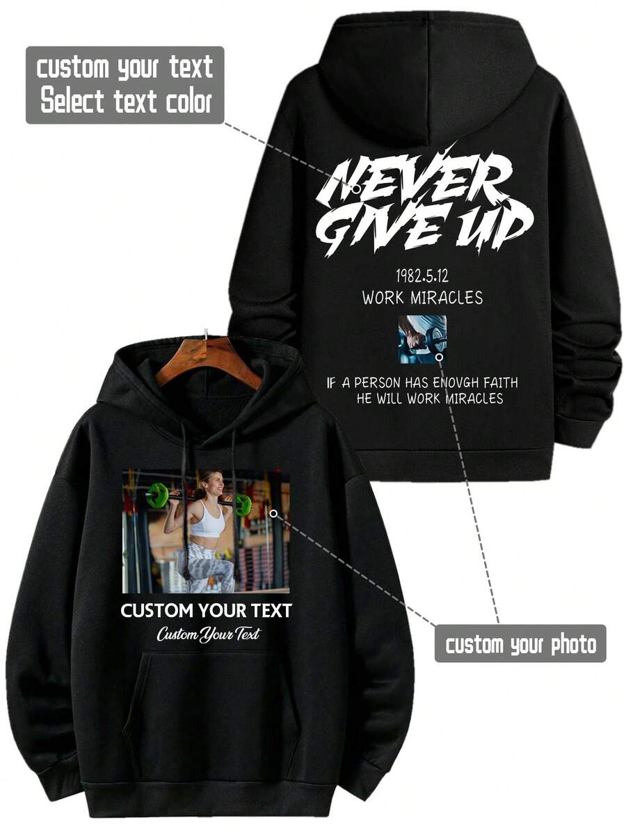 Moletom Personalizado para o Dia dos Namorados, Adicione Seu Texto e Foto/Casal/Família/Melhor Amigo/Foto de Animal de Estimação, Gráfico Personalizado do Dia dos Namorados, Personalização de Foto de Aniversário/Aniversário/Festa, Moletom Casual Preto Masculino, Top de Primavera e Outono, Presente para Melhor Amigo, Top de Primavera, Presente de Aniversário, Presente do Dia dos Namorados, Presente para Marido, Presente para Ele - Preto - Visão 1