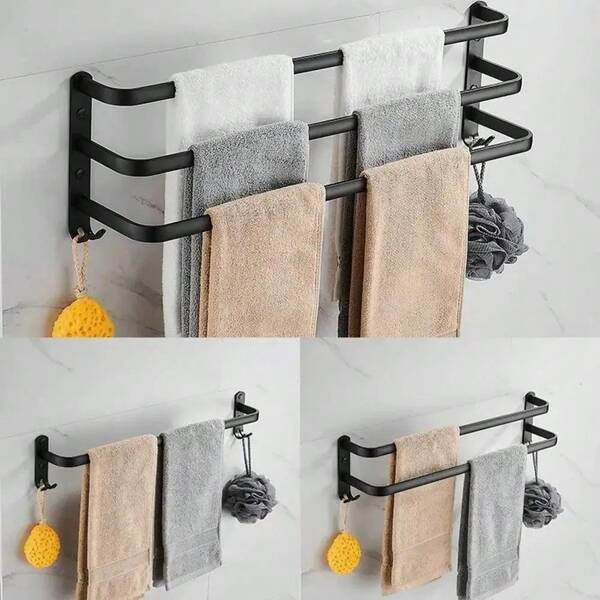 1pc Towel Hanger, Space Aluminum Towel Rack, Toilet Towel Bar, Single Bar, Bathroom Wall Mounted Towel Rack