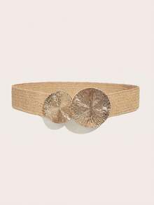 复古棕褐色多色编织波西米亚风束腰带，圆形扣环，适合搭配连衣裙，度假及日常穿着，秋季、万圣节皆宜