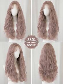 NAMM 28 Inch Ash Powder Long Wavy Wig For Women 2*0.5 U-Shaped Forehead Lace Wig Glueless Heat Resistant Synthetic Small Lace Front Hair Wigs For Girls Daily Party Beginner Use Music Festival Party Street Wear, Sakura Festival, Cosplay Anime Or Costume Use - Pink - View 6
