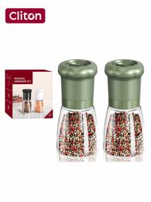 CLITON 1/2 件手动胡椒研磨器 – 节日礼物首选，厨房必备！非常适合节日、乔迁贺礼或烹饪爱好者的馈赠。配备大容量玻璃研磨盒、防尘设计，加长研磨带，研磨更舒适。适用于黑胡椒、白胡椒、海盐、玫瑰盐等 – 实用、时尚、贴心