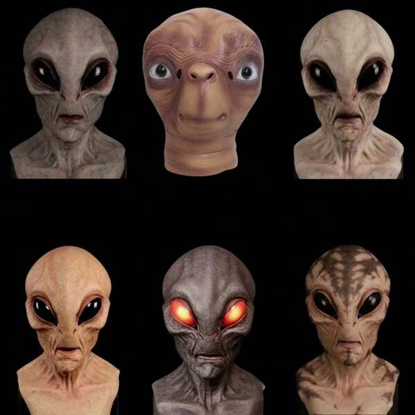 1 pièce Masque d'alien coloré UFO51 et gants pour Halloween, masque facial en latex d'horreur pour Halloween, pour les fêtes, peut être utilisé pour les tours quotidiens, les fêtes et les accessoires de maison hantée