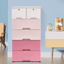CNCEST Modern 6-Drawer Plastic Storage Cabinet Dresser Organizer | Sturdy Closet Drawers With Locks & Wheels | Tall Dresser Organizer For Bedroom, Kids Room (Gradient Blue/White/Gradient Pink) - 粉紅和白色 - 查看 6