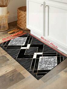 1pc Abstract Geometric Design Absorbent Non-Slip Kitchen Mat, Modern Minimalist Waterproof Quick-Dry Kitchen Carpet, Party Decor Indoor Entrance Doormat, Soft Thick Kitchen Floor Mat, Non-Slip Kitchen Decorative Rug, Easy To Clean Entryway Welcome Mat - Black and White - View 7