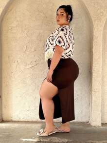 Truni 大码休闲几何印花流苏下摆 T 恤 女士夏季服装和度假服装 女士和狂欢服装 节日流苏下摆演唱会服装女装 女士波西米亚风/波西米亚风夏季上衣 夏季新款 女士波西米亚风/波西米亚风夏季新款