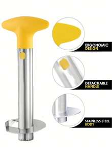 菠萝去核器和切片工具，菠萝切刀不锈钢水果削皮器去核器带锋利刀片菠萝眼剥皮器适用于家庭和厨房 - 銀色 - 查看 2