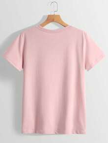Camiseta para mujer con estampado de corazón y cuello redondo - Rosa - Ver 2