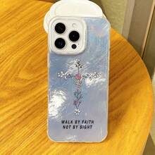 Funda para phone con diseño de flor. Compatible con phone 16, 16 Pro, 16 Pro Max, 15 Plus, 14, 13, 12 y 11. Nuevo diseño con degradado en forma de glaciar, borde suave, protección integral contra caídas con funda protectora de silicona - Blanco - Ver 1