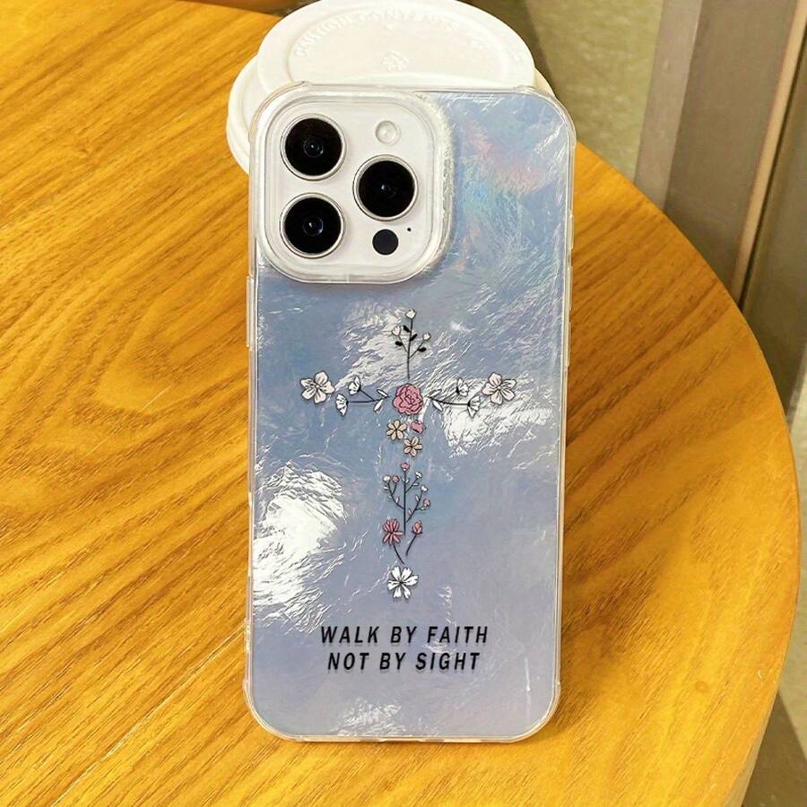 Funda para phone con diseño de flor. Compatible con phone 16, 16 Pro, 16 Pro Max, 15 Plus, 14, 13, 12 y 11. Nuevo diseño con degradado en forma de glaciar, borde suave, protección integral contra caídas con funda protectora de silicona - Blanco - Ver 1