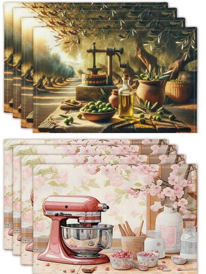 Sets de table, sets de table en lin rustiques, bouteilles et bocaux pour rendre la table de salle à manger chaleureuse, sets de table pour vacances, sets pour la nourriture, maniques, décoration de restaurant, sets de table d'extérieur, tapis de pique-nique. Convient pour les restaurants, la cuisine, l'extérieur, les pique-niques, les mariages, les fêtes, les vacances