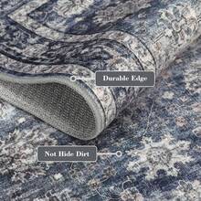 Washable Rugs For Living Room Vintage Rugs With Non-Slip Backing, Low Pile Stain-Resistant Distressed Oriental Carpet, Indoor Foldable Floral Print Floor Covering For Bedroom - Blue - View 6