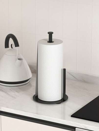 Schwarzer Papierhandtuchhalter für die Arbeitsplatte - Freistehender Papierhandtuchhalter-Ständer für Badezimmer- und Küchenrollen, rutschfester Papierhandtuchrollenhalter, moderner Küchenarbeitsplatten-Organizer, passend für die meisten Papierrollen