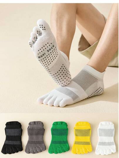 1 Pair Men's Dot Grip Five Finger Ankle Socks, Fall Socks
