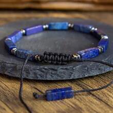Braccialetto boho in pietra naturale, braccialetto boho stile artigianale regolabile in pietra naturale, perline rettangolari in lapislazzuli e ametista, adatto per uso quotidiano, regalo di San Valentino, compatibile per tutte le stagioni