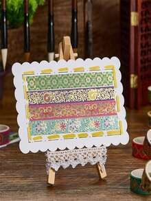 Baijixin Vintage Washi Tape Set 10 Rolls - Gold Foil Floral Decorative Tape For Bullet Journal, Planner, DIY Arts Crafts, Scrapbooking (Blue Series) - Blue Series - View 3