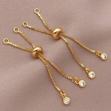 3pcs 18K Gold Plated Brass Adjustable Box Chain, Rubber Bead Bracelet Extender, Adjustable Bracelet Connector, Suitable For Women Jewelry Making