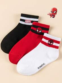 Marvel 3双绣花儿童袜子可爱秋冬中筒袜男童袜子蜘蛛侠系列女童短袜超级英雄夏季款韩版卡通风格男士透气儿童短袜 - 彩色 - 查看 2